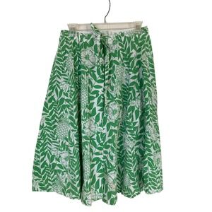 Vintage Surrey Green White Pineapple Floral Button Front A-Line Midi‎ Skirt M